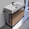 Console Sink Vanity With Ceramic Sink and Natural Brown Oak Drawer, 43